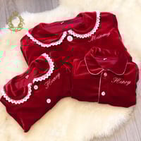 Image 3 of Girls personalised red velvet pyjamas 