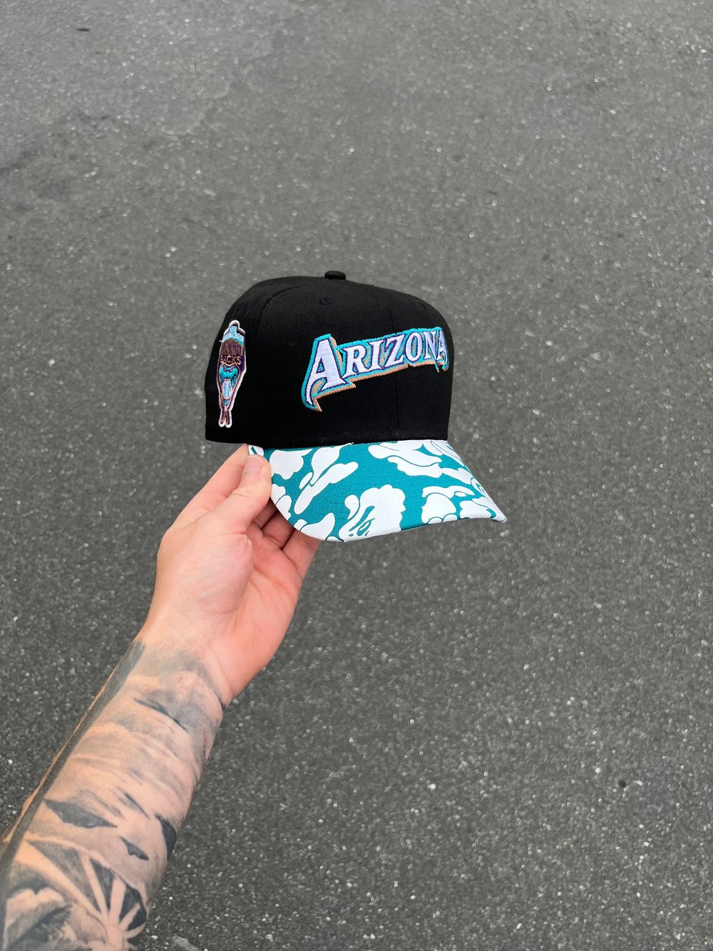 Image of  1 OF 1 ARIZONA BLACK TEAL CUSTOM FITTED CAP 