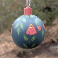 Round Wooden Ornament - Blue and Pink