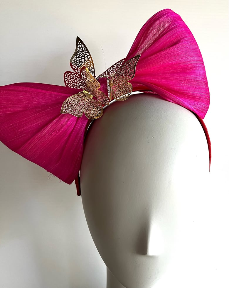 Image of Hot pink silk abaca bow