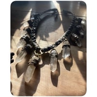 Image 2 of SALE - The Oakley Necklace XL - Clear Quartz Crystals and Dark Olive Leather 