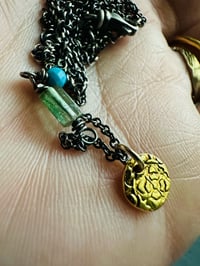 Image 2 of 22k gold tudor rose charm necklace with turquoise and tourmaline by peaces of indigo