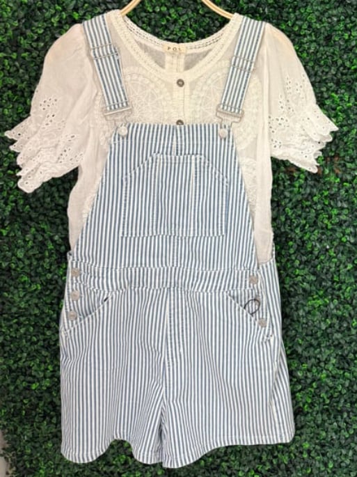 Image of Striped Overalls Denim shorts 