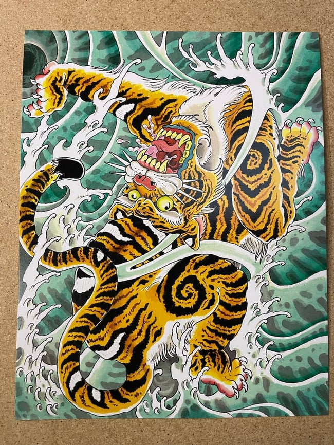 Tiger in green water