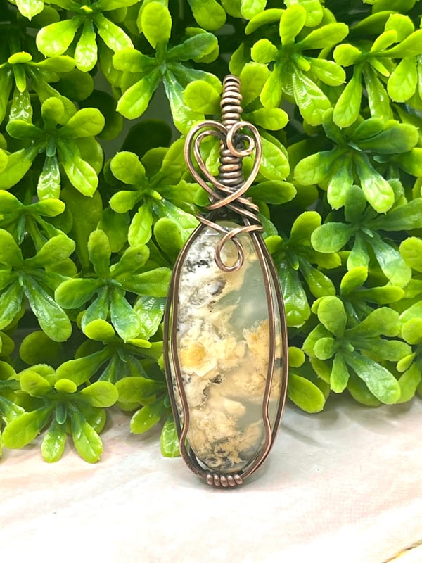 Image of Wire wrapped heart Plume Agate pendant necklace 