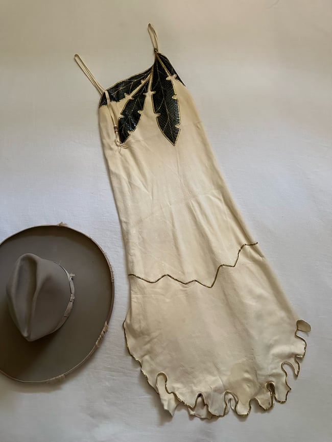 70s North Beach Leather chamois suede and snakeskin dress