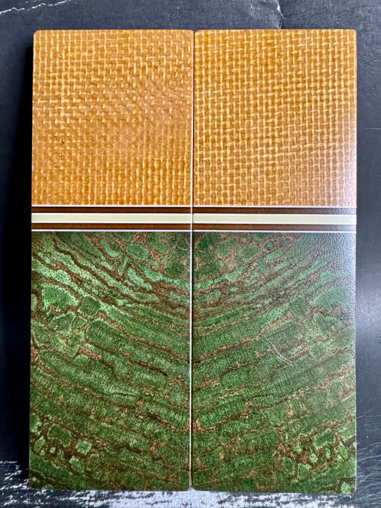 Image of Burlap Micarta & Crosscut Zebrawood GLOW Segmented Knife Scales