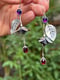 Image of Fuchsia Flower Leaf Dangle Earrings Rhodolite Amethyst