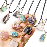 Image 2 of Irregular Shape Natural Stone Crystal Necklaces Pendant Golden Color Original Stone for Ornament Mak