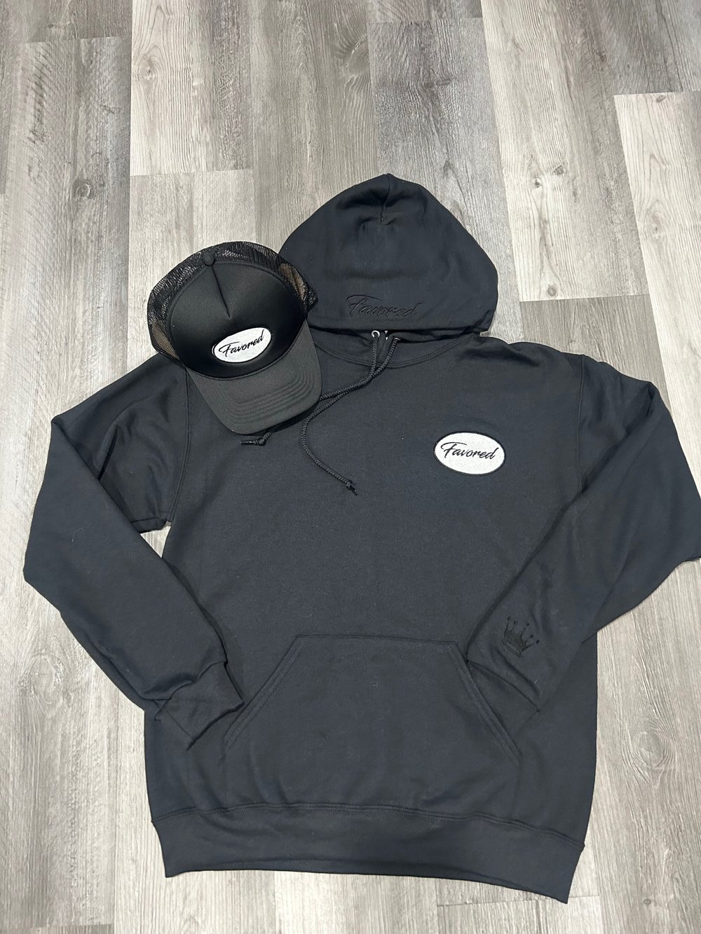 Image of FAVORED Black Hoodie w/ Trucker Hat