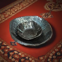 Image 4 of Handmade Iridescent Anthracite Ceramic-Style Nesting Bowls I Cosmic Blue Textured Fruit Bowl|