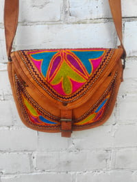 Image 12 of Leather Saddle Bag with Embroidered Detailing GREEN MIDDLE