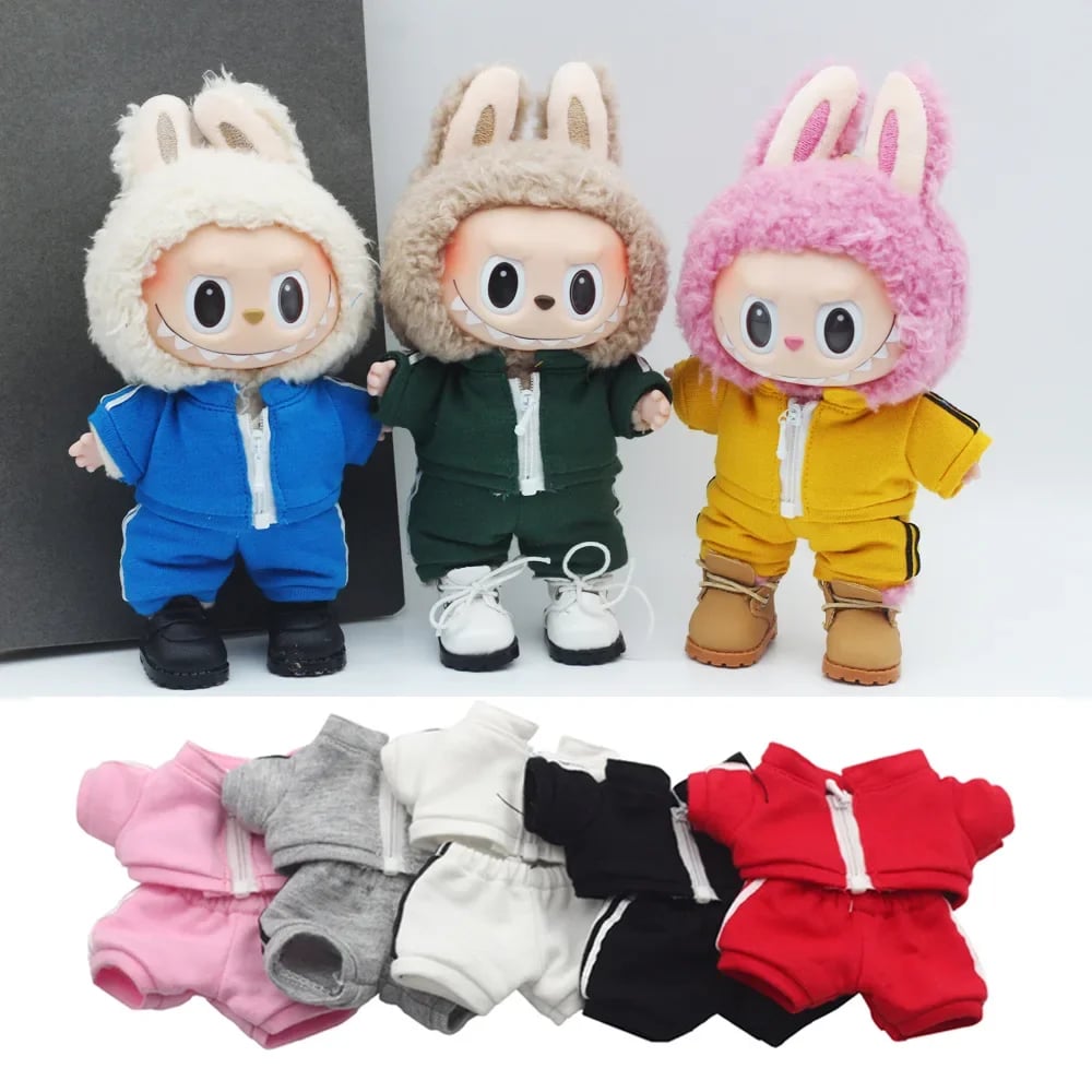 Image of Labubu Doll Casual Clothing - Solid Color Sportswear Suit, Breathable Cotton Outfit Change Doll Clot