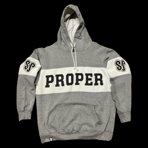 Image of S&P-“PROPER BOLD” Logo (L/XL) SAMPLE (1/1) 2-Tone Hoodie (Grey/White)