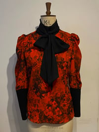 Image 1 of Dark floral tie neck top