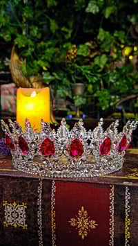 Image 7 of 👑The Armored Kingdom Roseflame Hot Pink Queen's Crown Silver with Pink Gemstones for Royal Decor