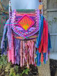 Image 6 of FRILL MINI body cross Sari bag with ruffles - detachable strap -sunset 3