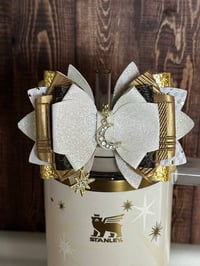Image 2 of Starlight Shimmer Cream, Brown, and Gold Star Tumbler Straw Topper Bow