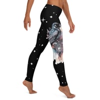 Image 1 of Starry Black and Watercolor Crow Leggings