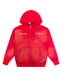 Boxy Fit Sun Faded Zip Up Hoodie (Red)