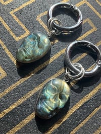 Image 2 of Silver and Hand carved Labradorite skull ear weights