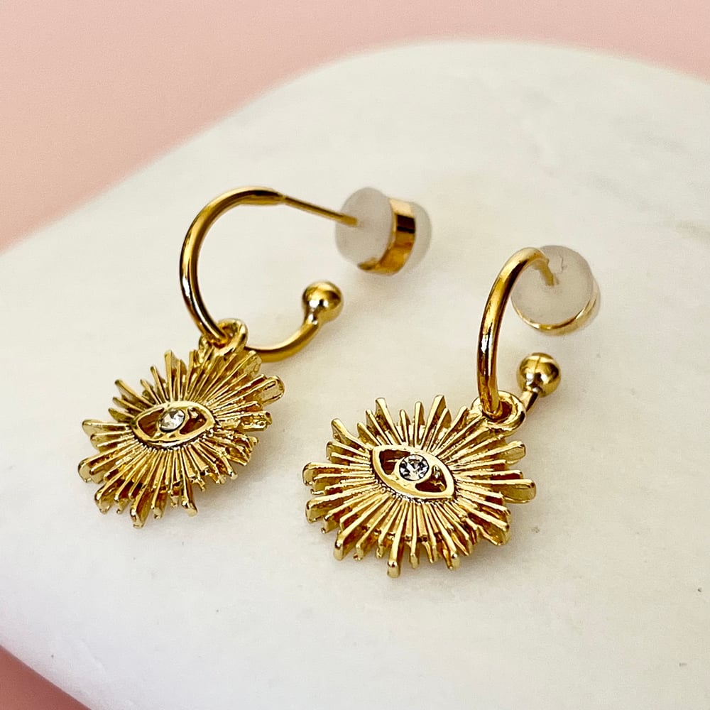 Image of Gold Half Hoops - Sunburst eye