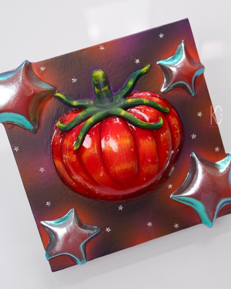 Image of 🍅 GALACTIC TOMATO ✧ Original 3D Mixed Media Painting