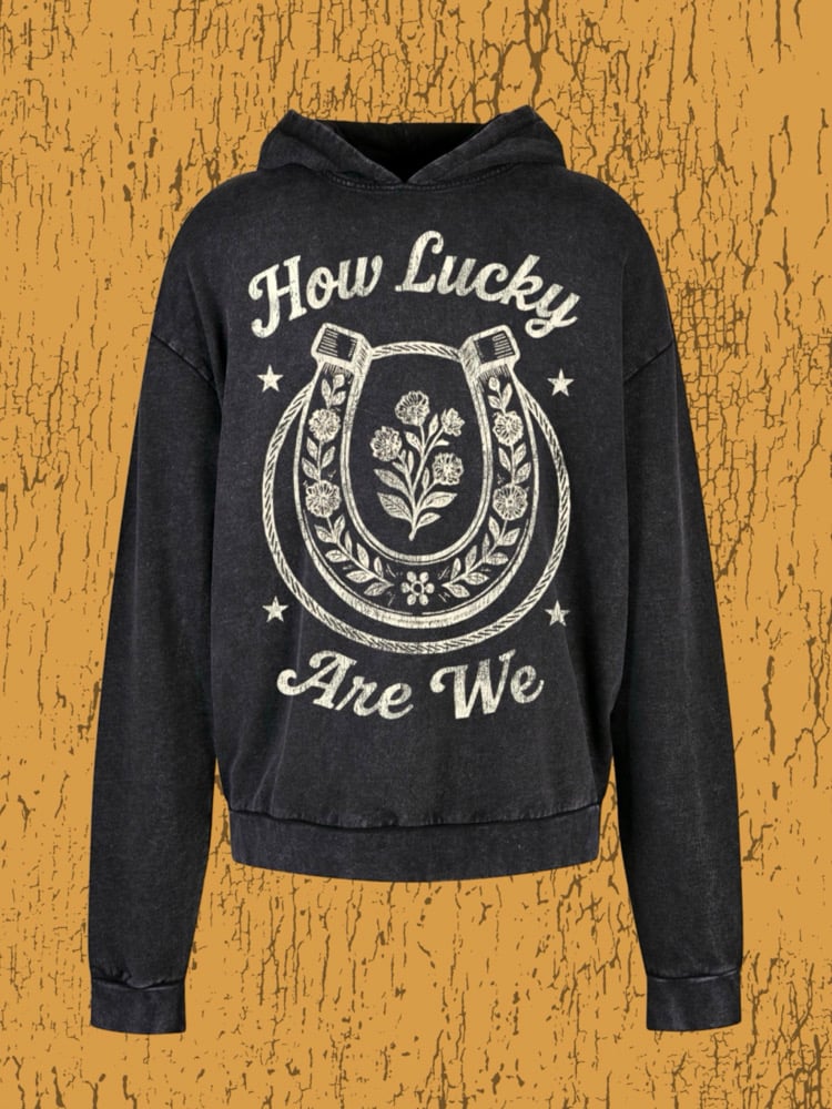 Image of How lucky are we acid wash boxy hoodie