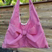 Red Gingahm Bow Bag With Pockets