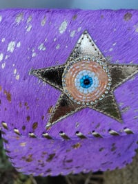 Image 5 of Woodstock cross body/ passport bag -Purple with gold and peach star
