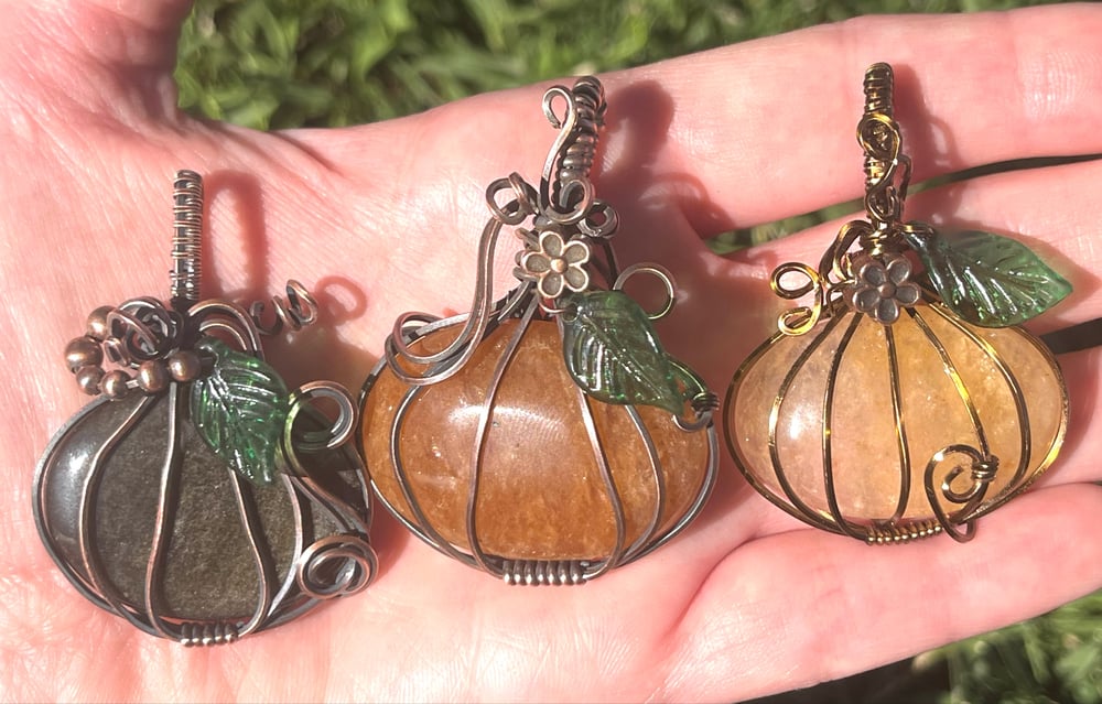 Image of Wire wrapped crystal pumpkin necklaces