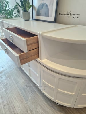 Image of Nathan Curved sideboard in White with Silver handles and legs