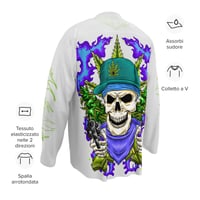 Image 5 of Recycled hockey fan jersey - Locally Hated Merch - CANIBUS COLLECTION - Green Tribal Stick Up Skull