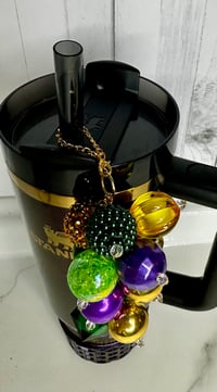 Image 3 of Mardi Gras Purple, Green, and Gold Beaded Straw Bauble – Tumbler  Straw Charm Accessory