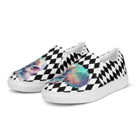 Image 4 of Goth/Punk Inspired Black and White With Neon Watercolor Skull Men’s Slip-On Canvas Shoes