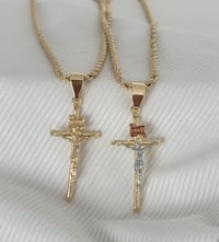Image 2 of Small Two Tone cross Pendant with rope chain, gold tone religious cross charm, (Gold Plated) copy
