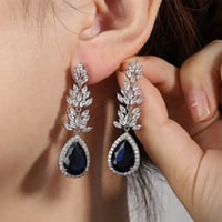 Image 4 of ZAKOL Luxury Leaf Cubic Zirconia Long Bridal Earrings for Women Fashion Water Drop Silver Color Wedd