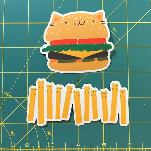 Image of cat burger & fries sticker set
