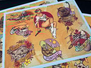 Image of 3 Sheet Star Wars Inspired Traditional Tattoo Flash Sheet: SW1-3 11x14 Save $20