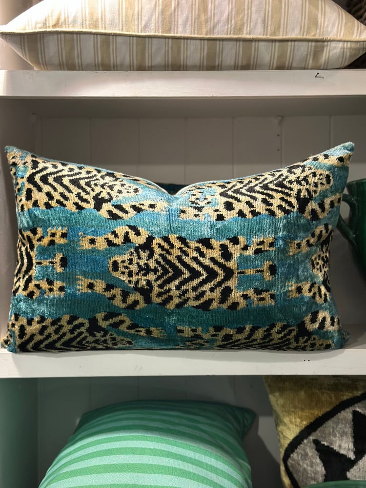 Image of Lying Tiger Ikat Velvet Cushion