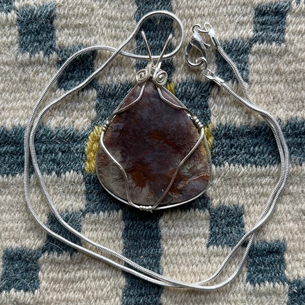 Agate Barite Pseudomorph Cabochon Pendant on Necklace