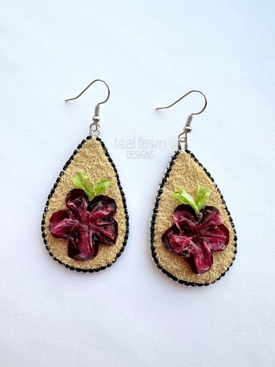 Image of Burgundy & Black floral Fish Scale Earrings