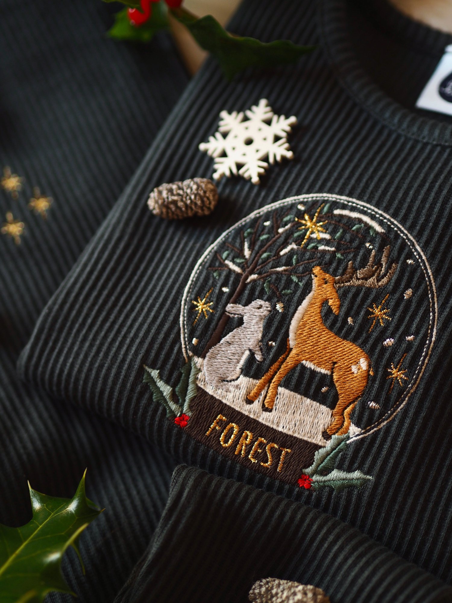 Image of Catching Snowflakes - Pine Green Ribbed Lounge Set