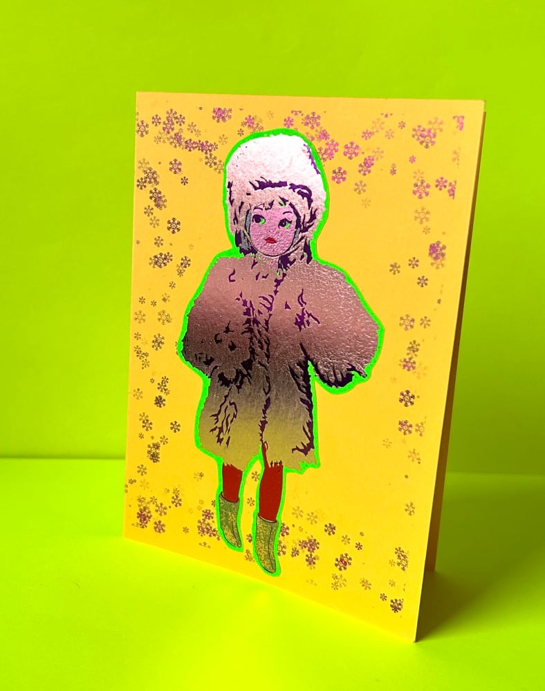 Image of Furry Coat and Boots Sindy card 