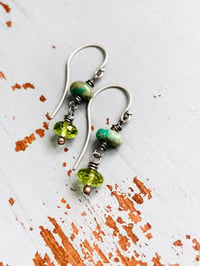 Image 1 of peridot and turquoise dangle earrings