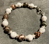 Image 3 of Red Snowflake Obsidian and Howlite with Silver Hematite - Size 7