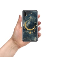 Image 3 of Blue and Gold Celestial Moons Design Clear Case for iPhone®