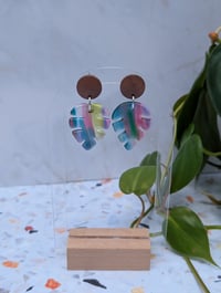 Image 1 of Tropical Monstera Glass Earrings – Handmade Statement Dangles in Multicolor 