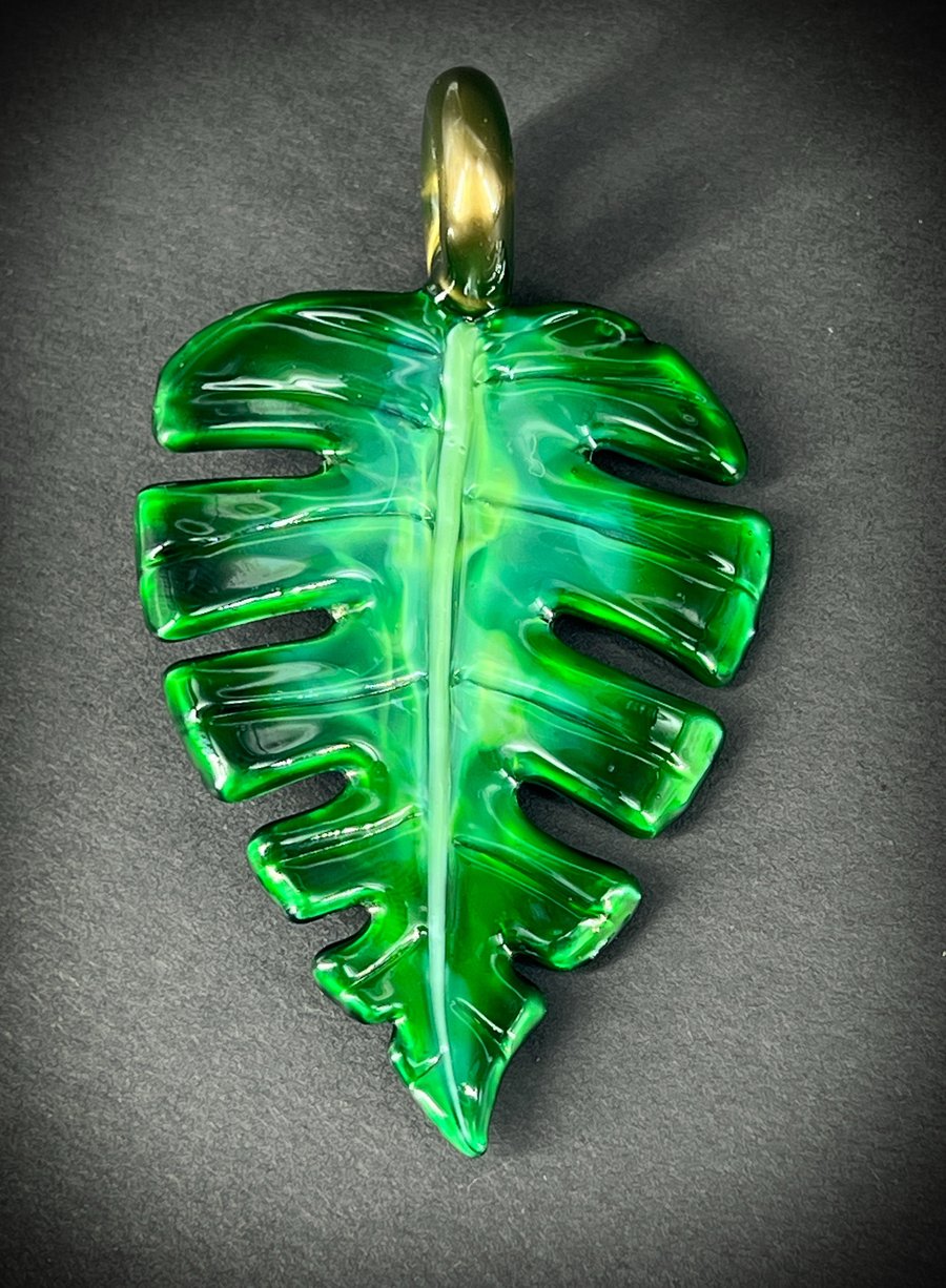 Image of Emerald Metallic Monstera Leaf Pendant