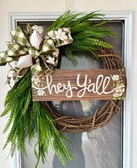 Image 1 of Hey Yall Magnolia Grapevine Wreath